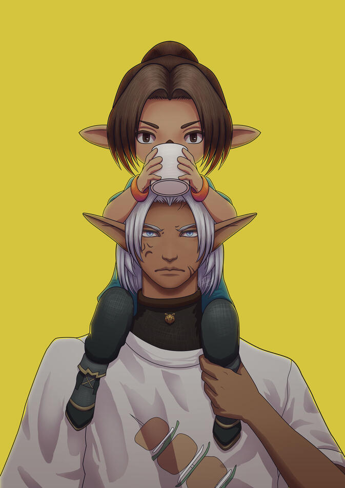 Final Fantasy XI dhalmel fan art (1 full-body, 1 bust)